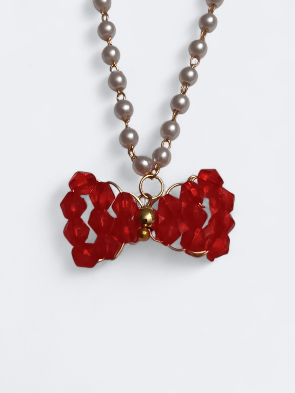 🌟3/$15 Red Bow Beaded Pendant Necklace